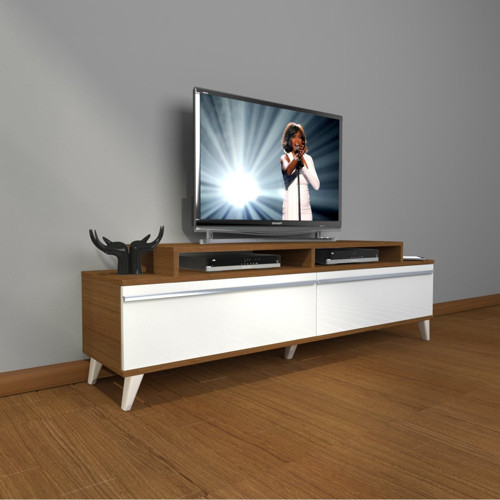 Ekoflex 4 Mdf Retro Tv Ünitesi Tv Sehpası - Ceviz Beyaz