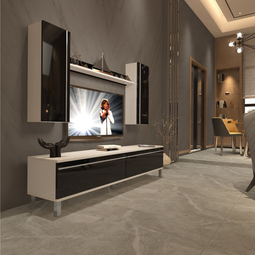 Eko 5d Mdf Std Krom Ayaklı Tv Ünitesi Tv Sehpası - Beyaz Siyah