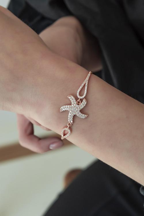 925 Ayar Kelepçe Model Deniz Yıldızı Bileklik Kadın Gümüş Bileklik