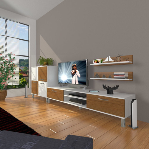 Eko On Mdf Dvd Krom Ayaklı Tv Ünitesi Tv Sehpası - Beyaz Ceviz