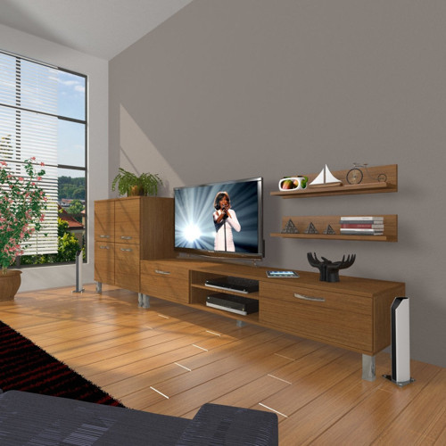 Eko On Mdf Dvd Krom Ayaklı Tv Ünitesi Tv Sehpası - Naturel Ceviz