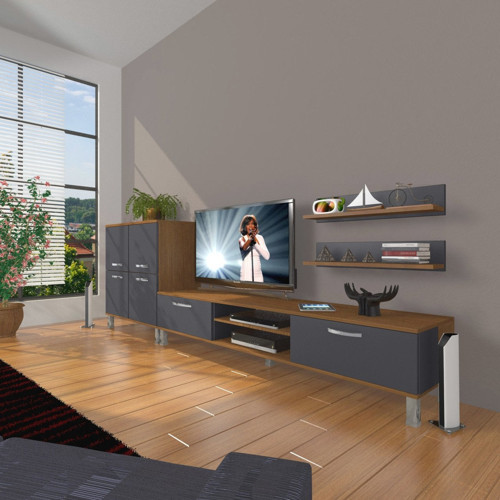 Eko On Mdf Dvd Krom Ayaklı Tv Ünitesi Tv Sehpası - Ceviz Antrasit