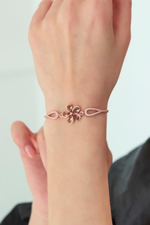 925 Ayar Kelepçe Model Zultanite Taşlı Çiçek Bileklik Kadın Gümüş Bileklik