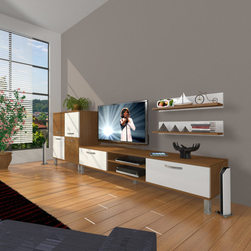 Eko On Mdf Dvd Krom Ayaklı Tv Ünitesi Tv Sehpası - Ceviz Beyaz