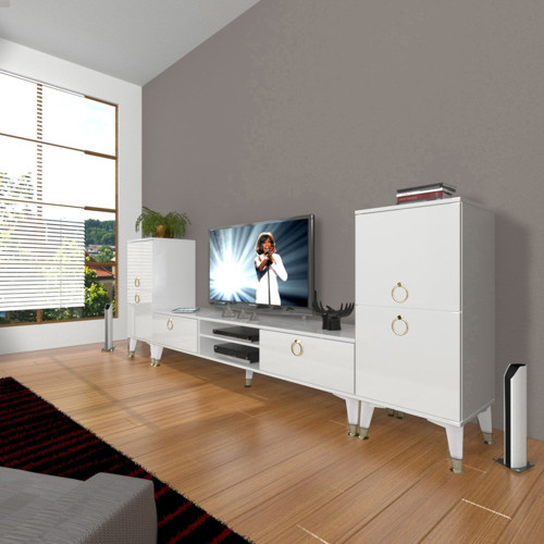 Eko On2 Mdf Dvd Gold Tv Ünitesi Tv Sehpası - Parlak Beyaz