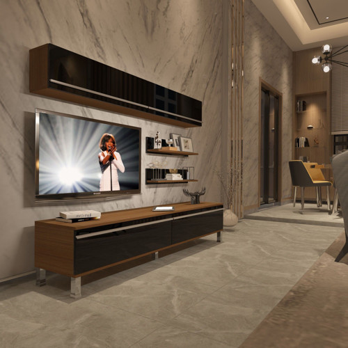 Eko 5 Mdf Std Krom Ayaklı Tv Ünitesi Tv Sehpası - Ceviz Siyah