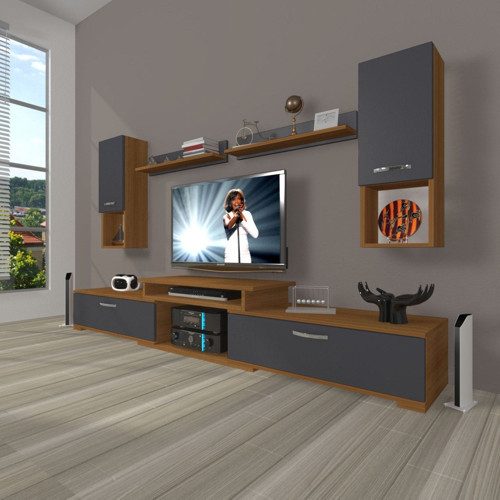 Flex 5da Mdf Tv Ünitesi Tv Sehpası - Ceviz Antrasit