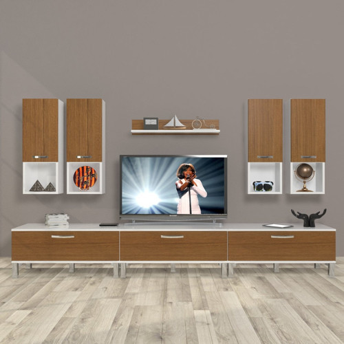 Eko 8da Slm Krom Ayaklı Tv Ünitesi Tv Sehpası - Beyaz Ceviz