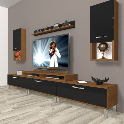 Ekoflex 270da Slm Krom Ayaklı Tv Ünitesi Tv Sehpası - Ceviz Siyah