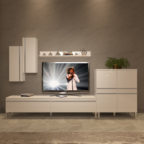 Eko 6 Mdf Std Krom Ayaklı Tv Ünitesi Tv Sehpası - Parlak Beyaz