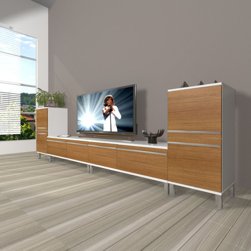 Eko 9200t Mdf Krom Ayaklı Tv Ünitesi Tv Sehpası - Beyaz Ceviz
