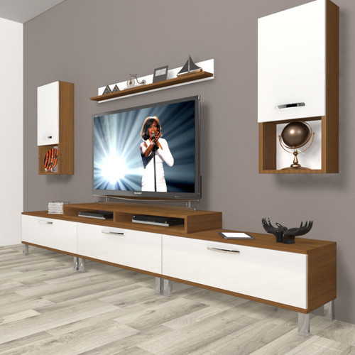 Ekoflex 270da Slm Krom Ayaklı Tv Ünitesi Tv Sehpası - Ceviz Beyaz