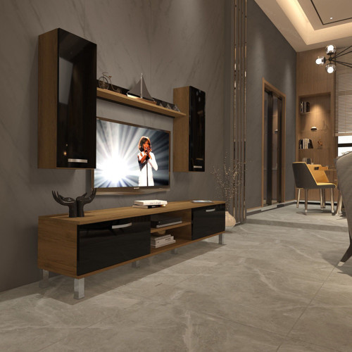 Eko 7 Mdf Dvd Krom Ayaklı Tv Ünitesi Tv Sehpası - Pera Siyah