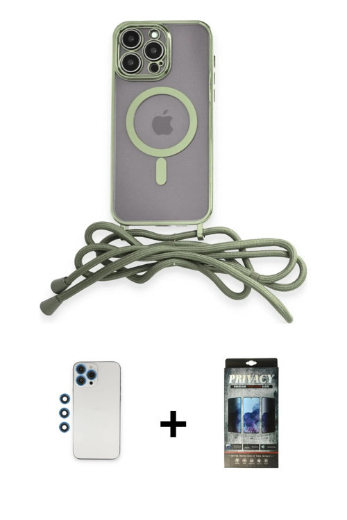 iPhone 12 Pro Kılıf Eksen Özel Seri - Siyah 34D Hayalet Izgaralı Cam + Mavi Shine Kamera Lens