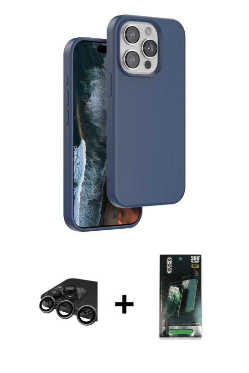 iPhone 15 Pro Kılıf Kıvılcım Çizgi Serisi - Şeffaf 360 Full Body Arka Koruyucu + Titanyum Gri R