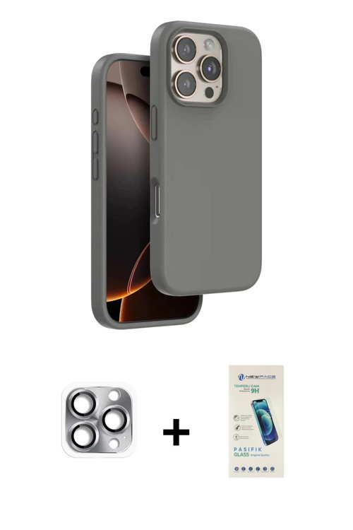 iPhone 16 Pro Max Kılıf Kıvılcım Çizgi Serisi - Şeffaf Pasifik Cam Ekran Koruyucu + Gri Pers Al