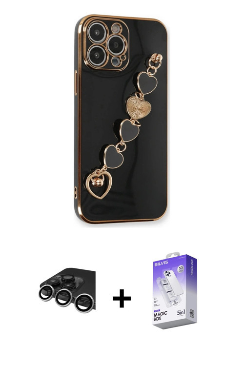 iPhone 14 Pro Max Kılıf Nova Işık Prime - Siyah Bilvis 5in1 3D Magic Cam Ekran Koruyucu + Gümüş
