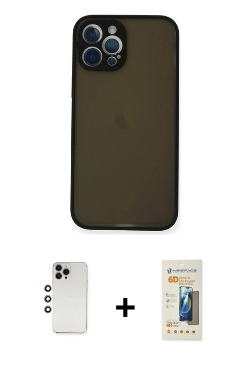 iPhone 12 Pro Kılıf Ahenk Çizgi Serisi - Siyah 6D Mat Seramik Hayalet Nano Ekran Koruyucu + Gök