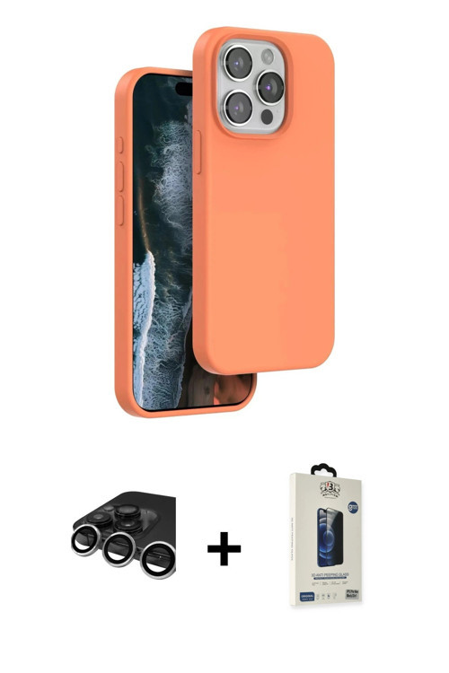 iPhone 15 Pro Kılıf Kıvılcım Çizgi Serisi - Siyah Bilvis Hayalet Cam Ekran Koruyucu + Gümüş Raz