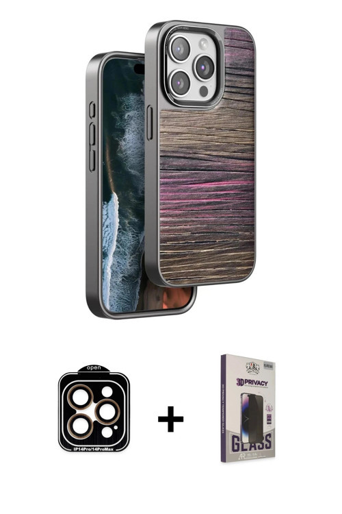 iPhone 15 Pro Max Kılıf Atlas Minimal Özel Seri - Siyah Bilvis Hayalet Cam Ekran Koruyucu + Tur