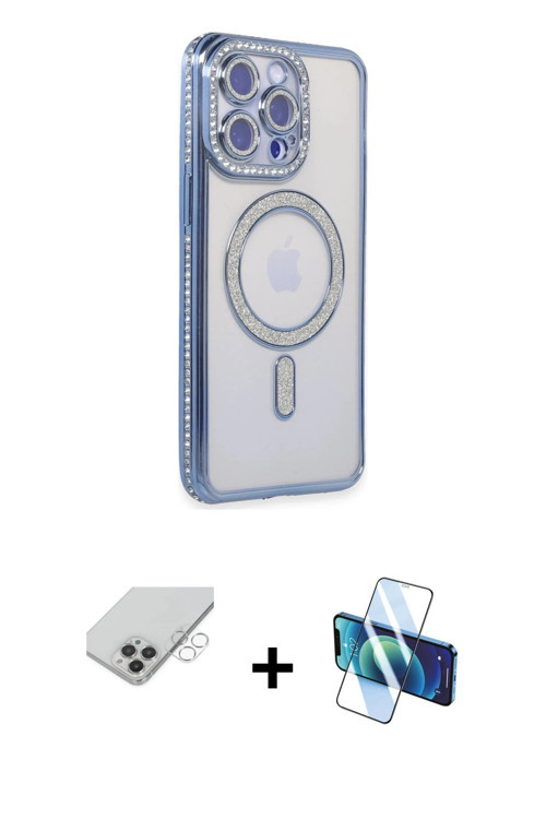 iPhone 14 Pro Max Kılıf Zirve Doku Prime - Siyah 3D Antistatik Cam Ekran Koruyucu + Gümüş Band