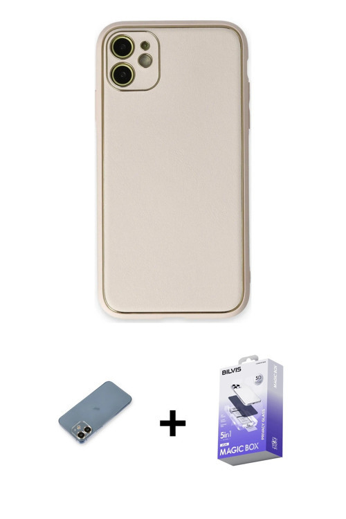 iPhone 12 Kılıf Yadigar Klasik - Siyah Bilvis 5in1 5D Magic Hayalet Cam Ekran Koruyucu + Gold M