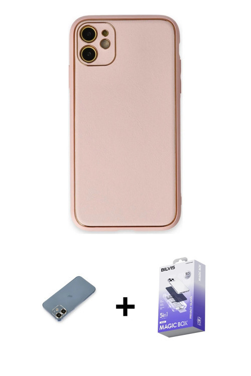iPhone 12 Kılıf Yadigar Klasik - Siyah Bilvis 5in1 5D Magic Hayalet Cam Ekran Koruyucu + Gold M