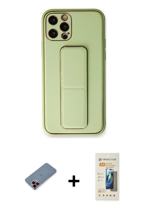 iPhone 12 Pro Kılıf Akış Doku - Siyah 6D Mat Seramik Hayalet Nano Ekran Koruyucu + Kırmızı Meta
