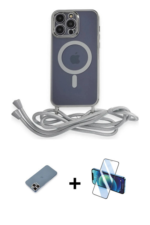 iPhone 12 Pro Kılıf Eksen Özel Seri - Siyah 3D Antistatik Seramik Nano Ekran Koruyucu + Mor Met