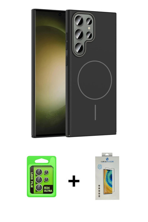 Galaxy S24 Ultra Kılıf Siluet Doku Özel Seri - Siyah Polymer Nano Ekran Koruyucu + Gri Raze Met