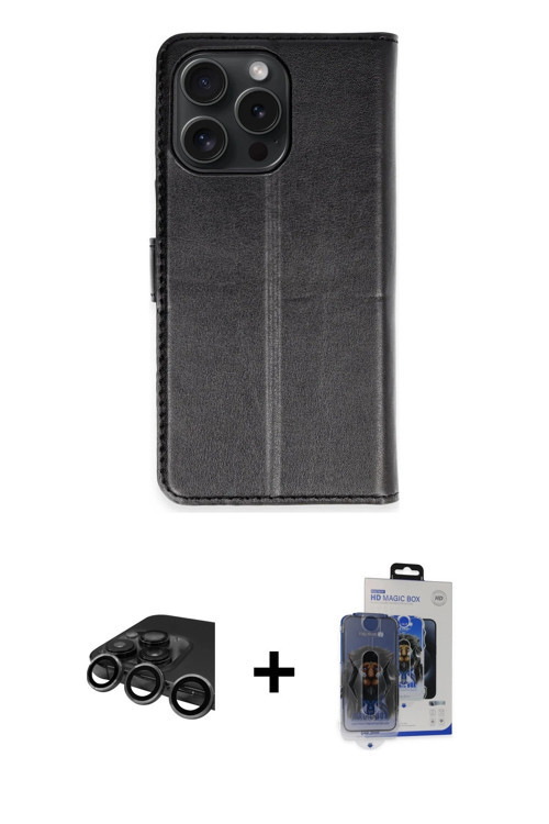 iPhone 15 Pro Max Kılıf Siluet Işık Serisi - Siyah Vanessa Magic Cam + Titanyum Gri Raze Metal