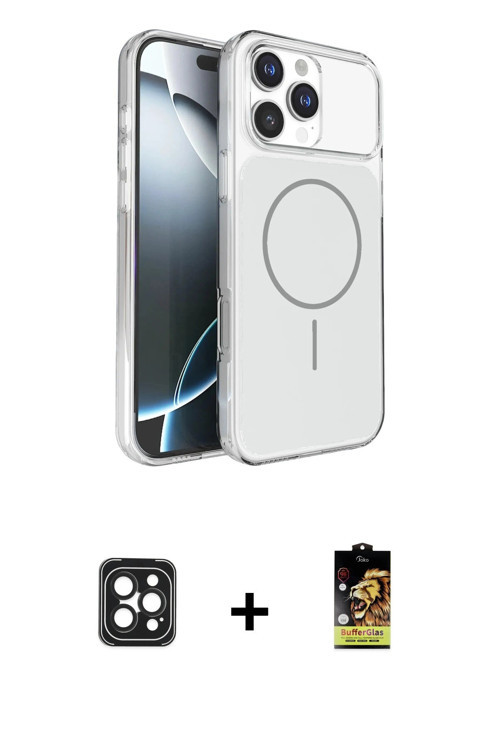 iPhone 16 Pro Max Kılıf Kutup Doku Serisi - Siyah Buffer Cam Ekran Koruyucu + Siyah PVD Metal K