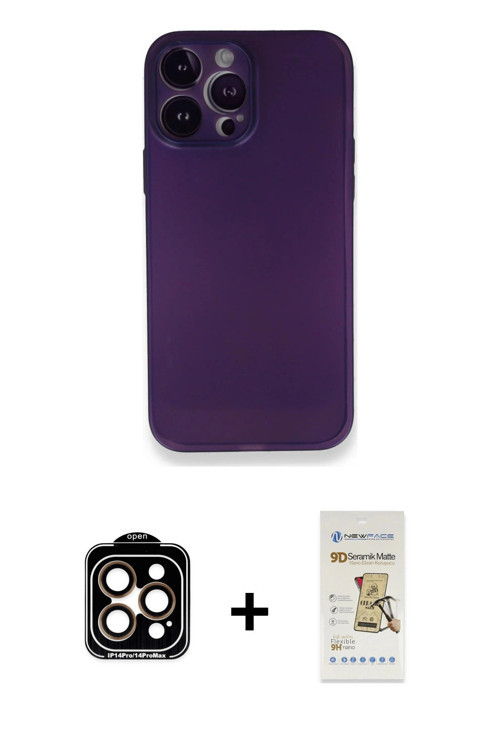 iPhone 14 Pro Max Kılıf Yadigar Yansıma Serisi - Siyah Mat Seramik Nano Ekran Koruyucu + Turunc