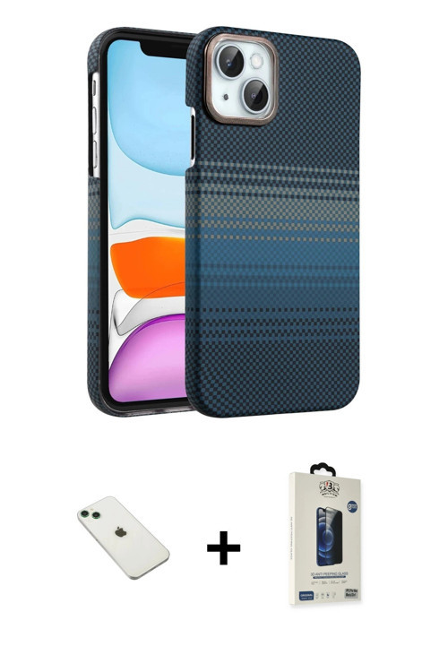 iPhone 14 Kılıf Doruk Serisi - Siyah Bilvis Hayalet Cam Ekran Koruyucu + Yeşil Diamond Kamera L