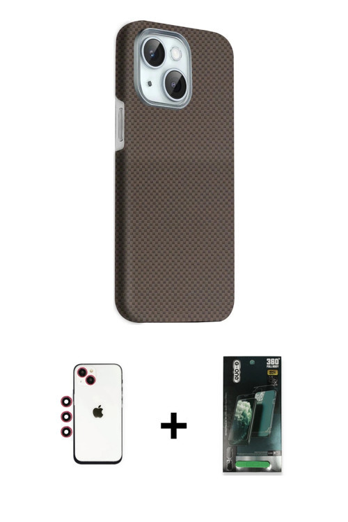 iPhone 14 Kılıf Kozmos Klasik Prime - Şeffaf 360 Full Body Arka Koruyucu + Kırmızı Shine Kamera