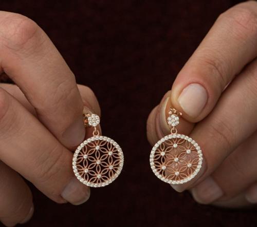 925 Ayar Rose Yaşam Çiçeği Küpe Kadın Gümüş Küpe