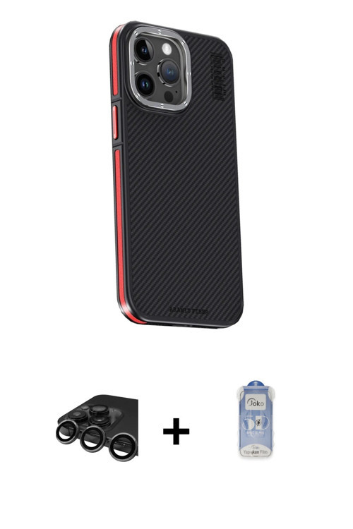 ieg™ iPhone 15 Pro Max Kılıf Kıvılcım Modern Özel Seri - Siyah Joko Magic 5D Cam + Titanyum Gri Raze
