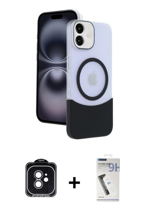iPhone 11 Kılıf Kozmos Form Özel Seri - Şeffaf Uv Polymer Nano Ekran Koruyucu + Siyah PVD Metal