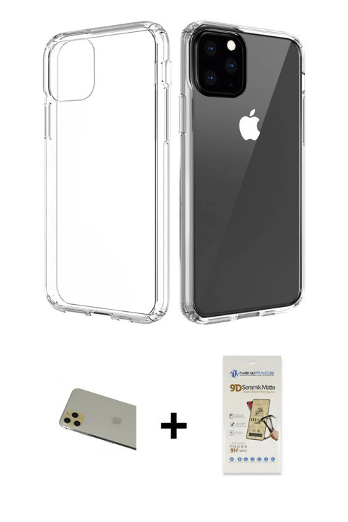 iPhone 11 Pro Max Kılıf Zirve Doku - Siyah Mat Seramik Nano Ekran Koruyucu + Gold Rainbow Kamer
