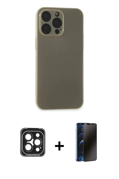 iPhone 15 Pro Max Kılıf Atlas Minimal Prime - Siyah 3D Antistatik Hayalet Cam Ekran Koruyucu +