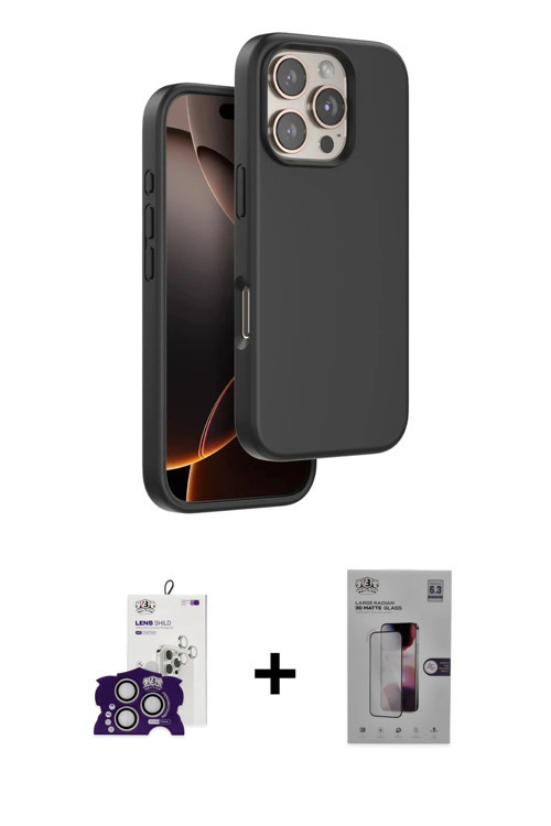 iPhone 16 Pro Max Kılıf Kıvılcım Çizgi Serisi - Siyah Bilvis 3D Mat Cam Ekran Koruyucu + Gümüş