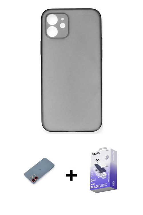 iPhone 12 Kılıf Yadigar Yansıma Serisi - Siyah Bilvis 5in1 5D Magic Hayalet Cam Ekran Koruyucu