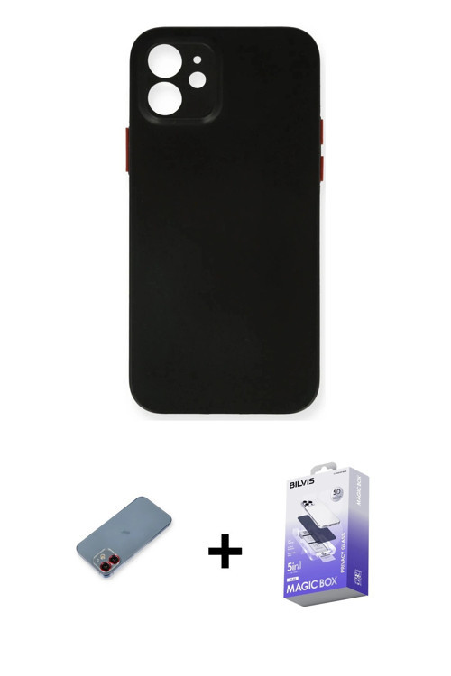 iPhone 12 Kılıf Yadigar Yansıma Serisi - Siyah Bilvis 5in1 5D Magic Hayalet Cam Ekran Koruyucu