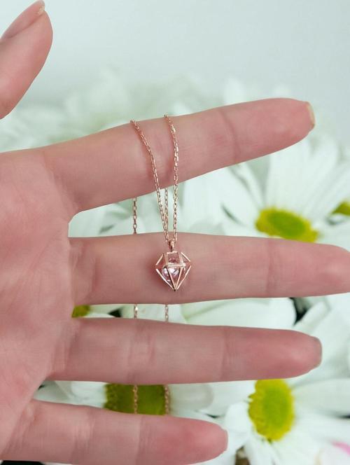 925 Ayar Şık Tasarım Pembe Taşlı Kolye Kadın Gümüş Kolye