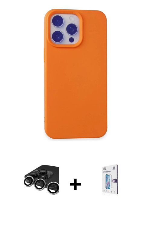 iPhone 15 Pro Max Kılıf Ahenk Serisi - Siyah Bilvis 0.18mm Plus Cam Ekran Koruyucu + Gümüş Raze