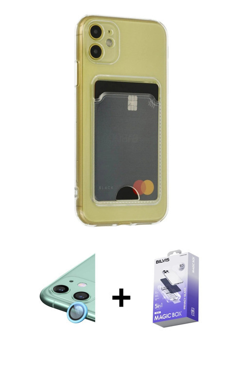 iPhone 11 Kılıf Doruk Klasik Koleksiyonu - Siyah Bilvis 5in1 5D Magic Hayalet Cam Ekran Koruyuc
