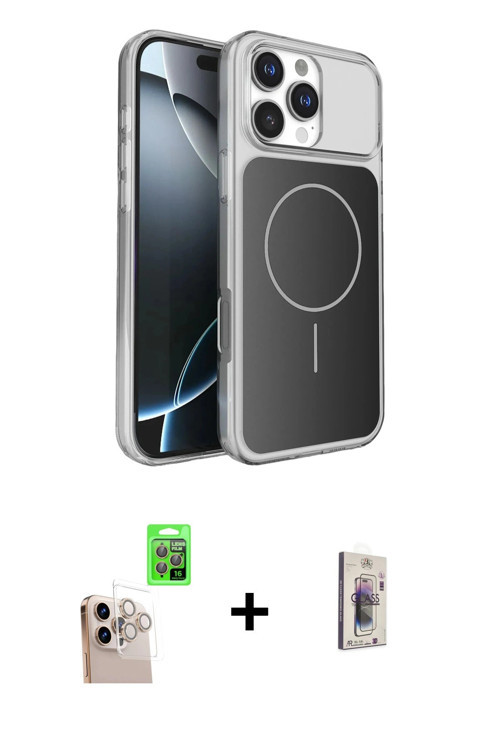 iPhone 16 Pro Max Kılıf Kutup Doku Serisi - Siyah Bilvis 3D Cam Ekran Koruyucu + Natural Grey R
