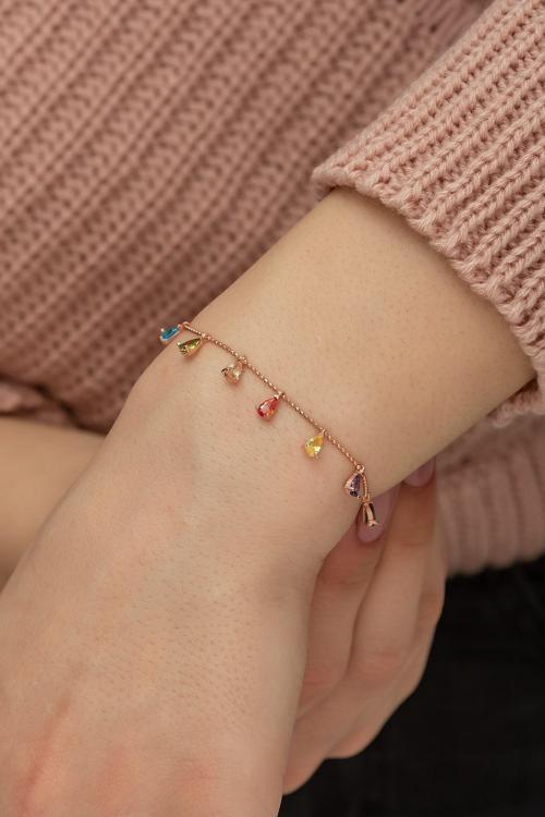 925 Ayar Sıralı Renkli Taşlı Kadın Gümüş Bileklik