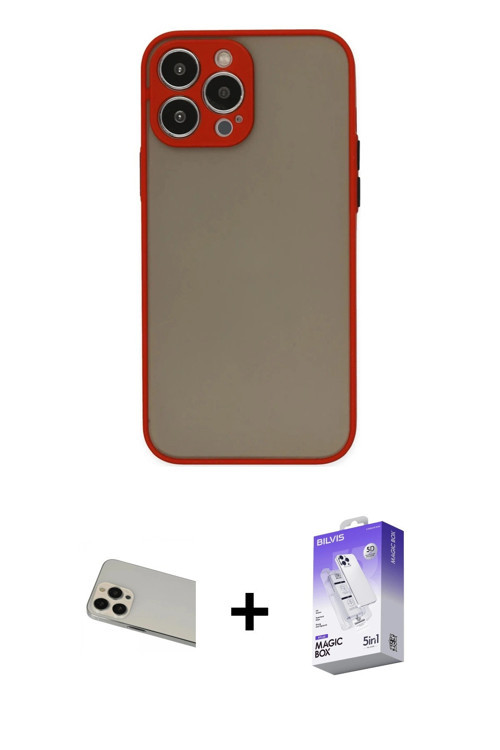 iPhone 13 Pro Max Kılıf Ahenk Çizgi Serisi - Siyah Bilvis 5in1 3D Magic Cam Ekran Koruyucu + Ro