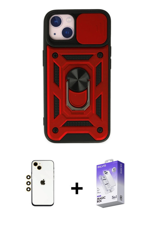 iPhone 14 Kılıf Ahenk Klasik - Siyah Bilvis 5in1 3D Magic Cam Ekran Koruyucu + Gold Shine Kamer